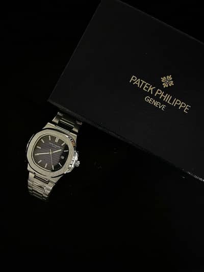 patek watch black dial stainless steel strap