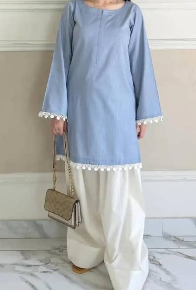 sky blue 2 ,piece stitched kurta salwar  set-lace