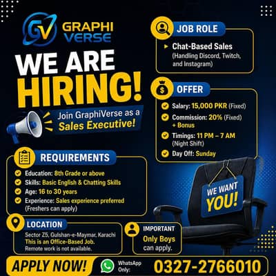 We Are Hiring! Chat-Based Sales Role in Gulshan-e-Maymar