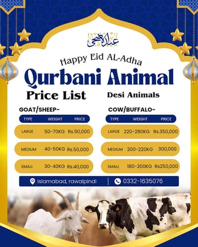 Qurbani k liya apne janwar pasand kra. wo b bht hi munasab price ma.