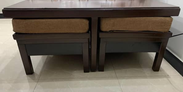 Dark Brown Center Table Set with Hidden Seating