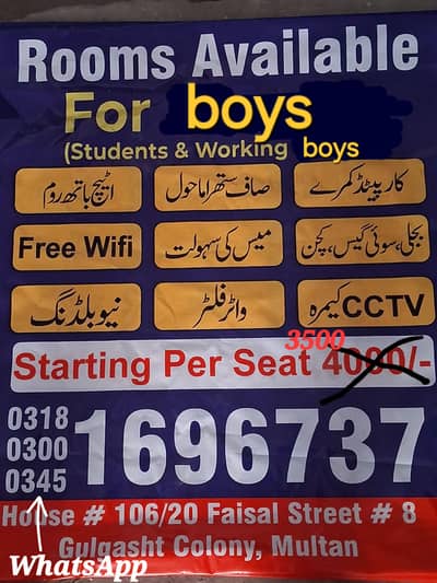 Rooms available for boys, students and working boys,  boys hostel