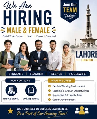 We are hiring male and female on urgent basis