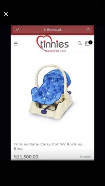 Tinnies Baby Carry cot W/Rocking  Blue 10/8 Condition