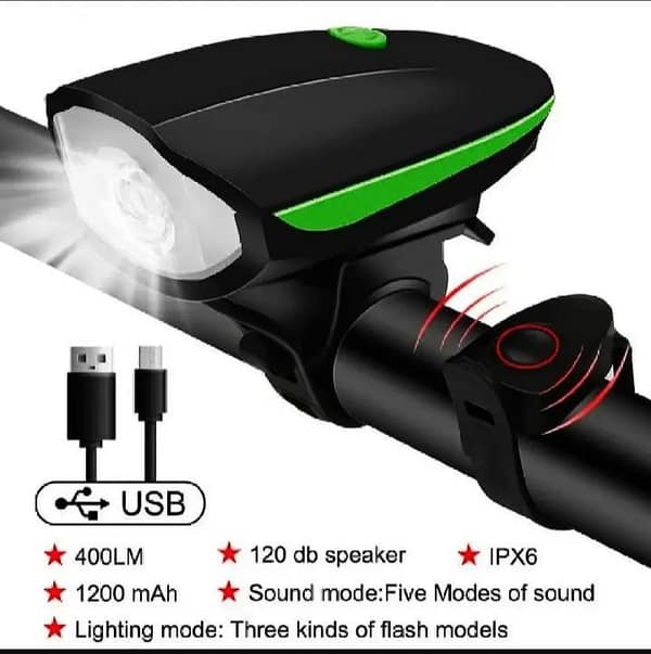 2-in-1 Super Bright TYPE C Rechargeable New Bicycle Light with 120dB Electric Horn Cycle  bicycle safety night Rider light