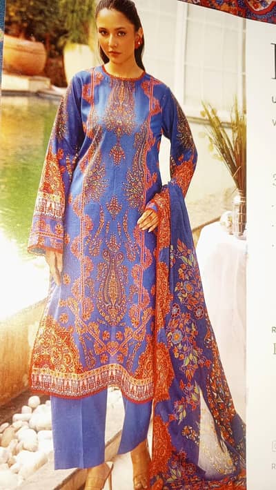 Premium printed self stripe Lawn  3pcs suit