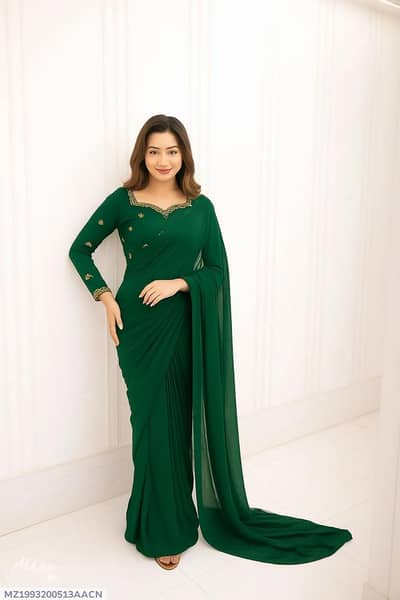2 pcs women Chiffon Embroidered stitched saree