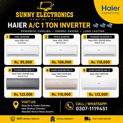 Haier 1 Ton Inverter A/C Available | Heat & Cool | Brand New'