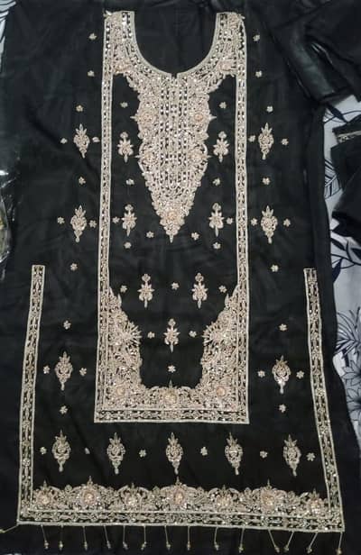 Designer Black Silk Shirt & Jamawar Gharara - Festive Formal