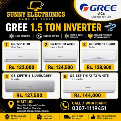 Gree 1.5 Ton Inverter A/C Available | Heat & Cool | T3 Inverter