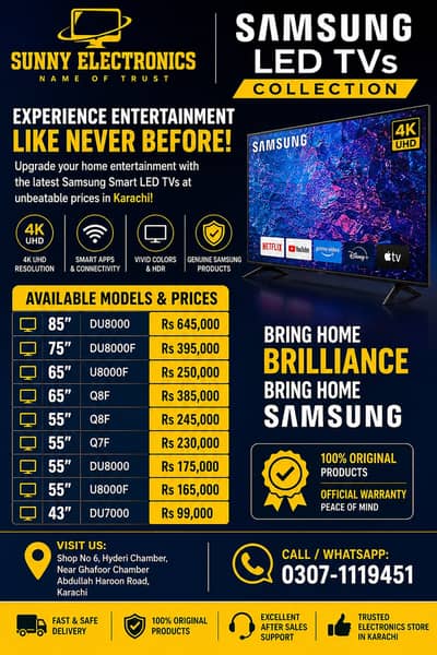 Samsung Smart LED TVs Available | 43” to 85” | 4K UHD & QLED