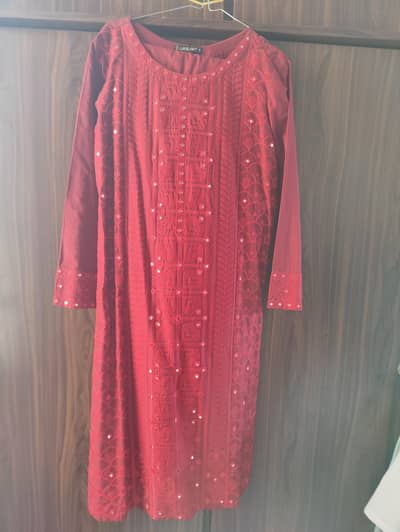 Red Marron embroided cotton dress