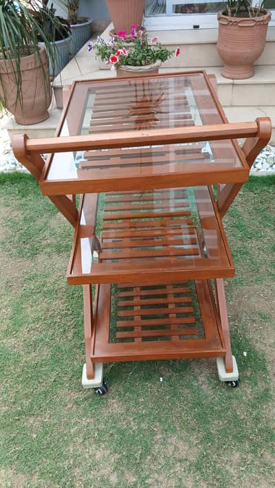 Wood premium solid wood Tea trolley  3 shelf Serving cart with wheel