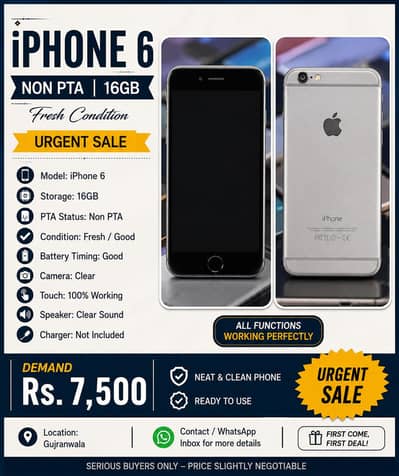 Apple iPhone 6 – Good Condition –Non PTA Approved – Urgent Sale