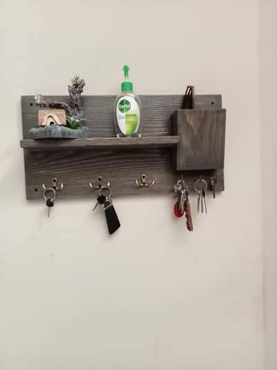 Wooden Key Holder Wall Shelf | Rustic Handmade Key Stand