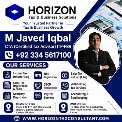 Sales Tax, Income Tax Return, Tax Consultant, FBR, Tax Filer, NTN,SECP