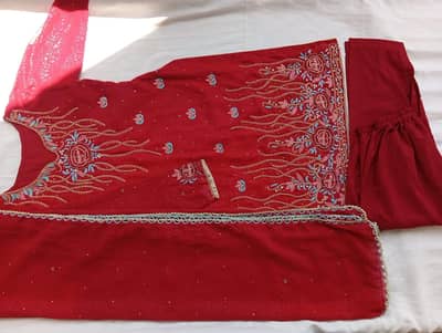 red cutdana embroidery cutwork shalwar kameez