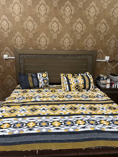 Wooden Bed with side table