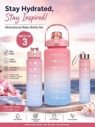 3-Piece Insulated Water Bottle Set for Gym & Office Use