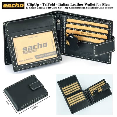 Genuine Leather-Tri-Fold Clip Up Wallet Brown and Black
