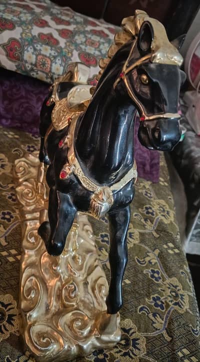 Premium Black & Gold Arabian Horse Statue for Home Decor