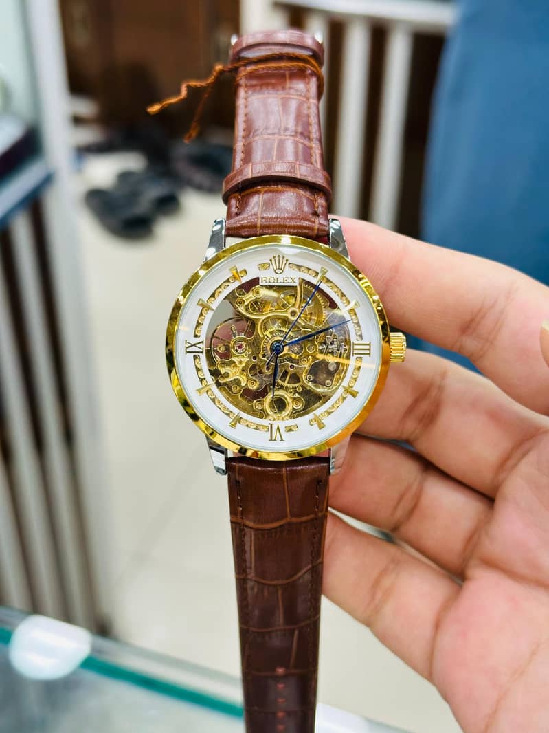 Automatic Skeleton Leather Strap watch 0