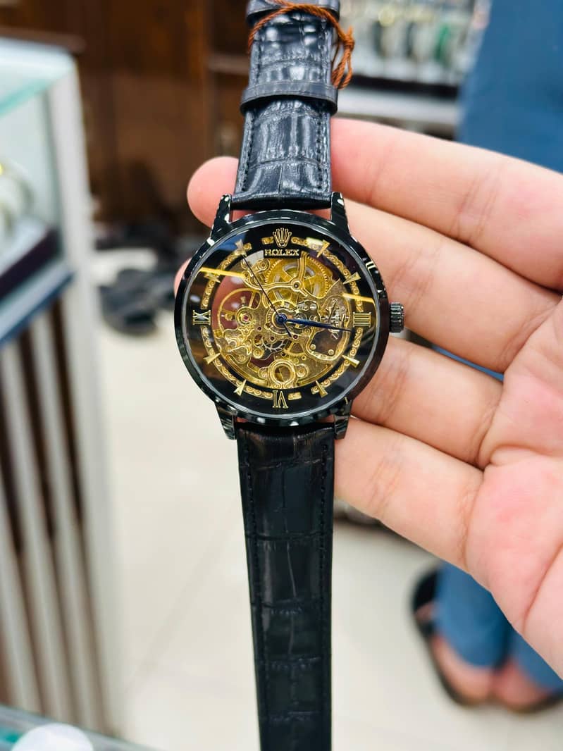 Automatic Skeleton Leather Strap watch 1