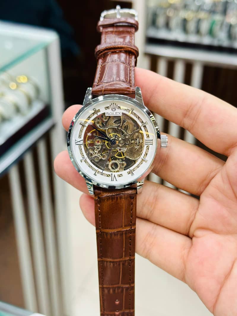 Automatic Skeleton Leather Strap watch 2