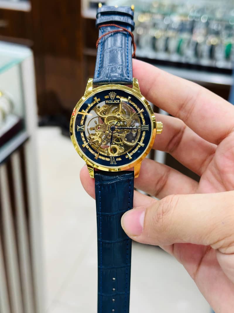 Automatic Skeleton Leather Strap watch 3