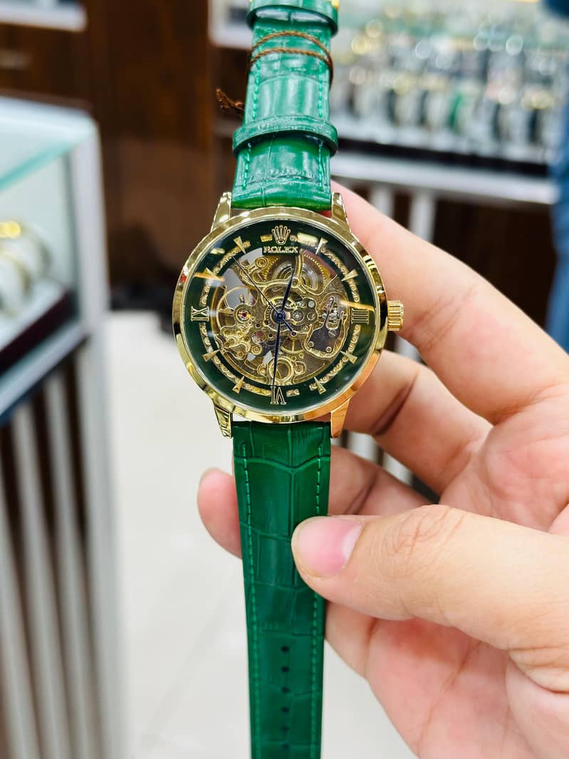 Automatic Skeleton Leather Strap watch 4