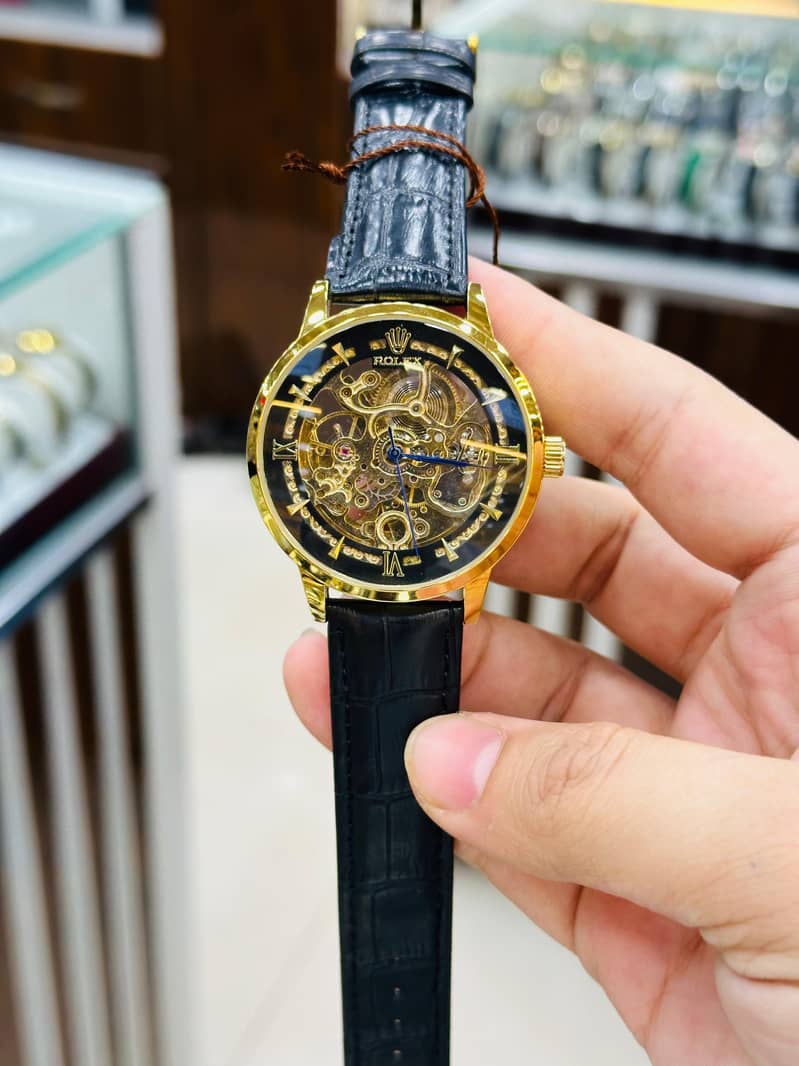 Automatic Skeleton Leather Strap watch 5