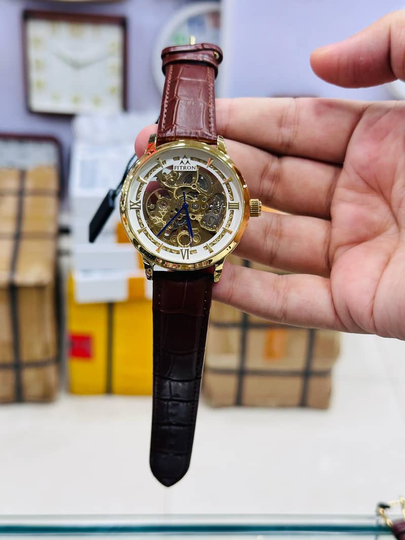 Automatic Skeleton Leather Strap watch 6