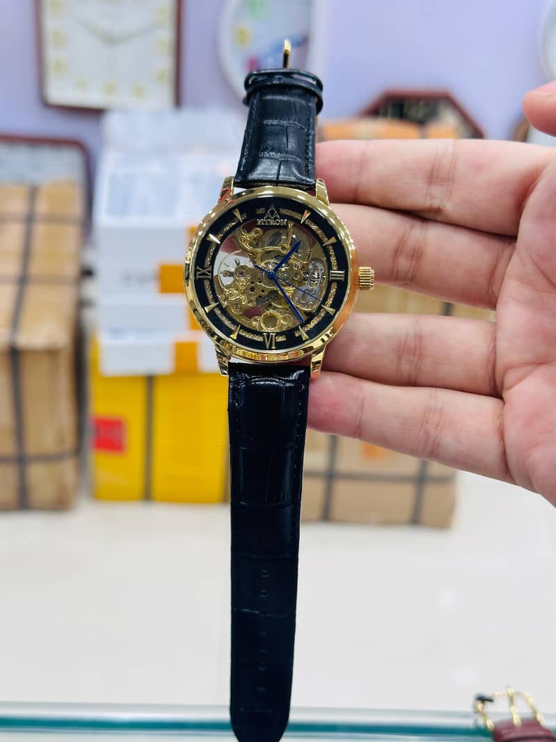 Automatic Skeleton Leather Strap watch 7