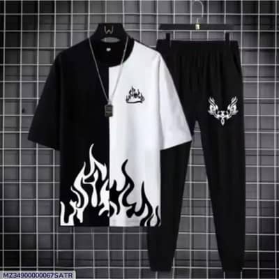 Black White Flame Track Suit 2Pc Summer Wear Pakistan