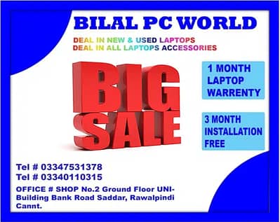 Laptop  SPECIAL SALE !! AT BILAL PC WORLD !! Free Bag