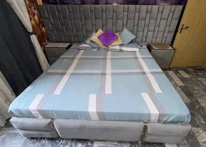 Grey Velvet Sytlish King Size Bedroom Set Complete