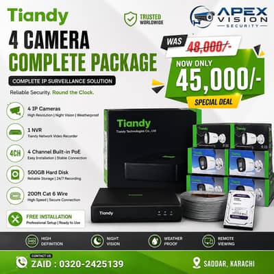 Tiandy 4 Camera CCTV Package | Free Installation