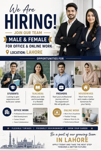 Hiring male and female for office and online work.