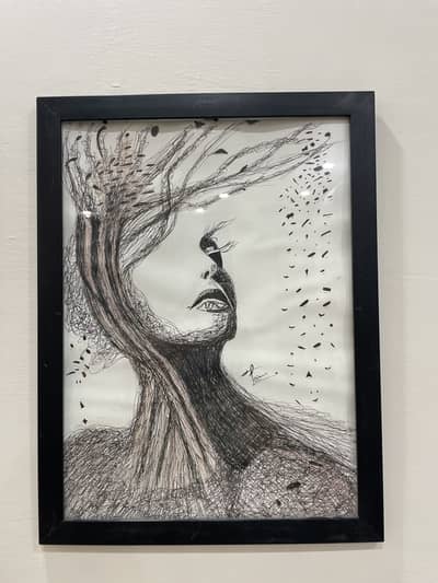 Handmade Abstract Face Art with Frame