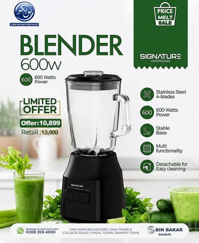 Signature 600W Heavy Duty Blender - Stainless Steel 4-Blades - Brand N