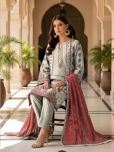 Pakistani embroided Kurta set with Red Dupatta