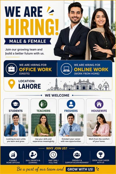 Hiring male and female for office and online work.