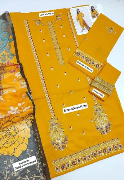 Mustard Embroidered Lawn 3Pcs - Order Now - Free Delivery