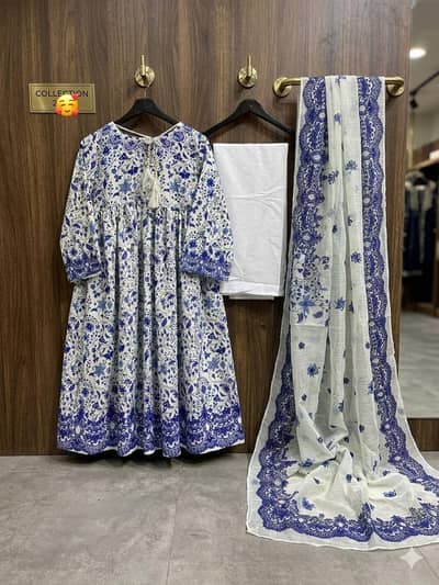 Digital Print Lawn Maxi Blue and White