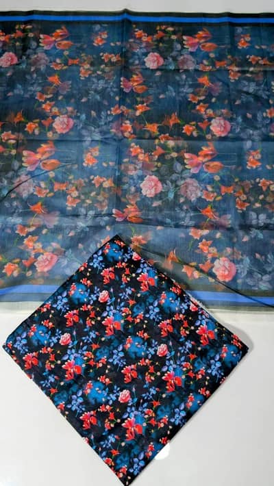 Pakistani printed gown suit with embroidere design