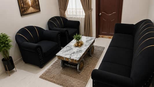selling 5 seater sofa set , only 8 monthused good condition with table