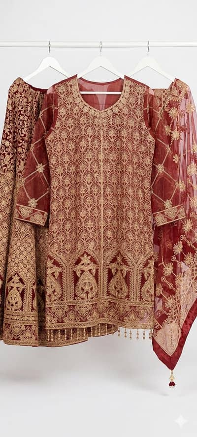Beautiful Maroon Bridal Lehenga - Pure Tilla Work (Like New)