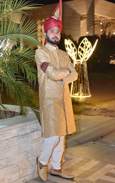 Men's golden shirwani with Qula