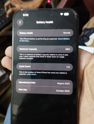 15 pro max 10/10 98 health 179 cycles 256 gb