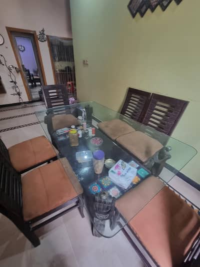 6-Seater Glass Dining Table with Chairs – good Condition
